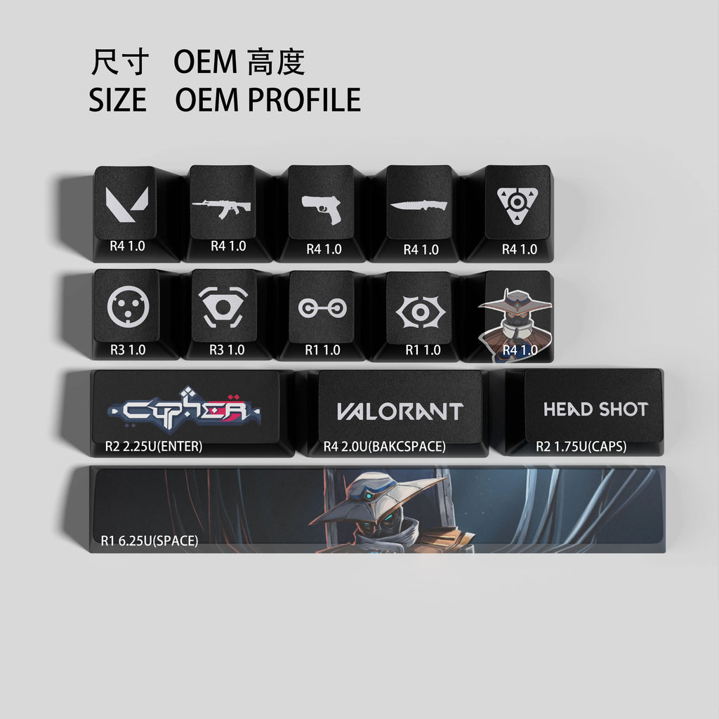 cypher Nuovo design Copritasti Valorant Profilo OEM 14 tasti MINI SET Copritasti coloranti PBT