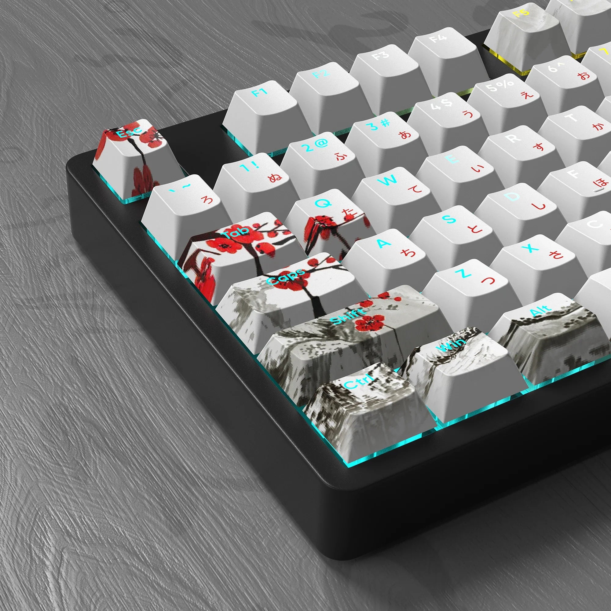 Capuchons de touches de clavier de jeu mécanique en PBT, Double injection, profil Cherry, rétroéclairé, pour GMK67/68/75/87/980/104, fleur de prunier