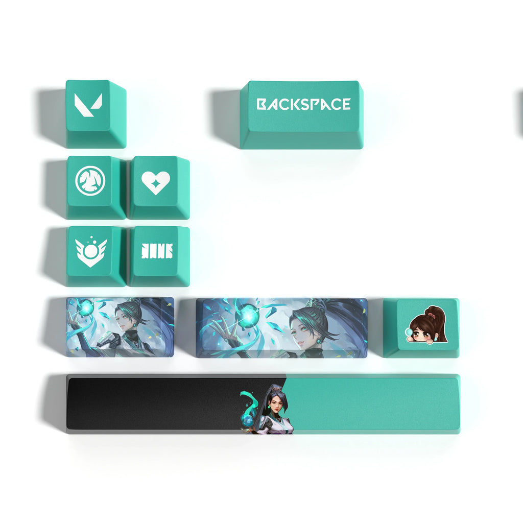 Valorant-Tastenkappen, Salbei, OEM-Profil, 10 Tasten, PBT-Farbstoff-Sub-Tastenkappen