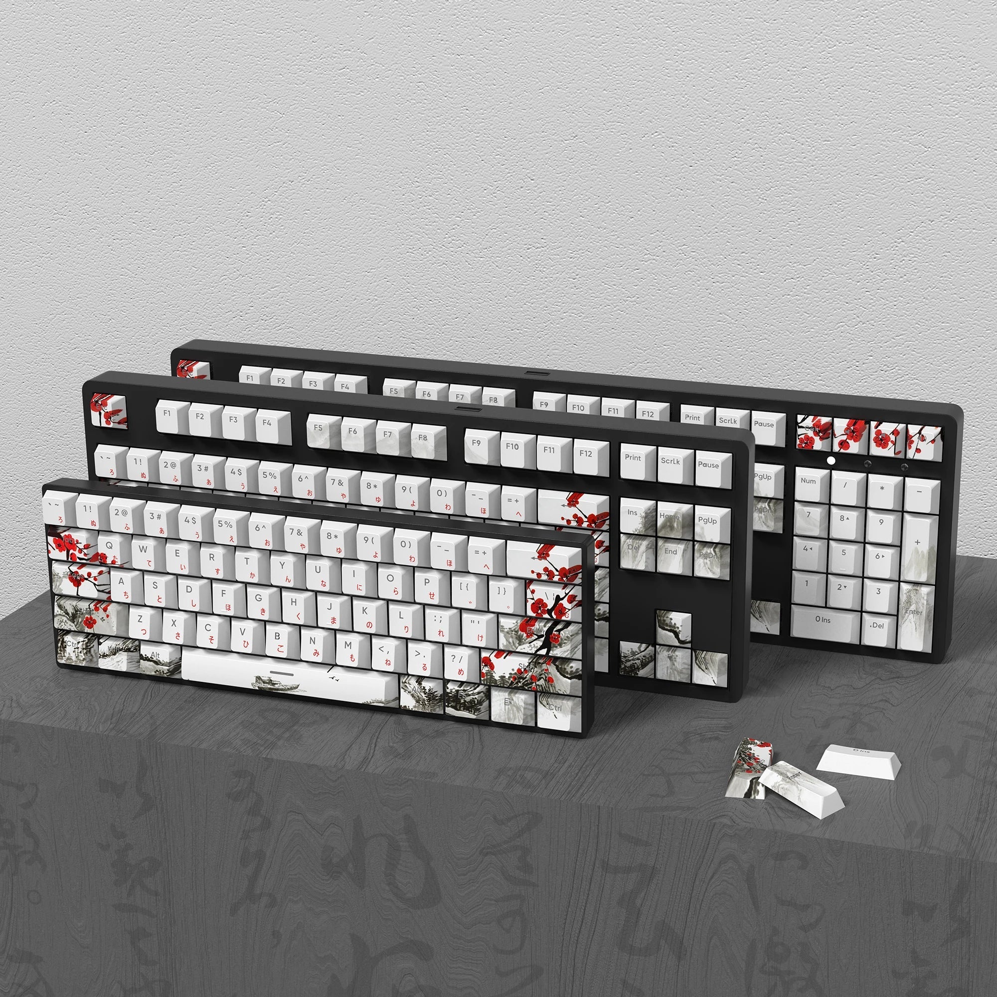 Capuchons de touches de clavier de jeu mécanique en PBT, Double injection, profil Cherry, rétroéclairé, pour GMK67/68/75/87/980/104, fleur de prunier