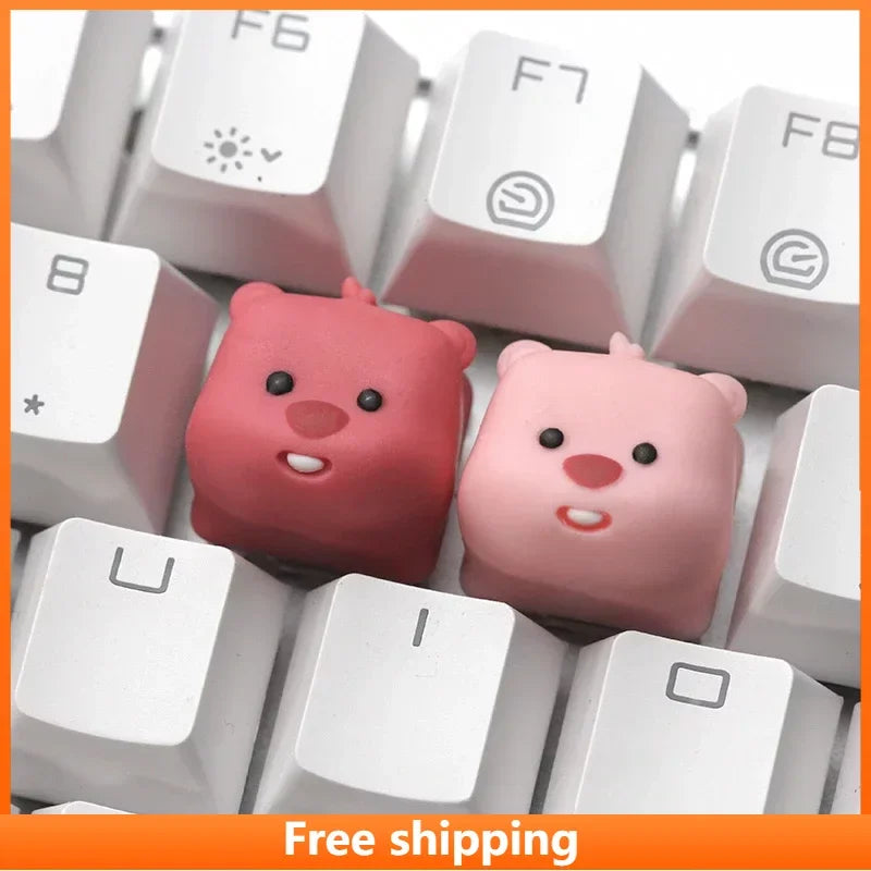 Dễ Thương 3D Hải Ly Keycaps Nhựa Sáng Tạo Nhân Vật Hoạt Hình Cơ Phụ Kiện Kawaii Động Vật Hồng Keycaps Bé Gái