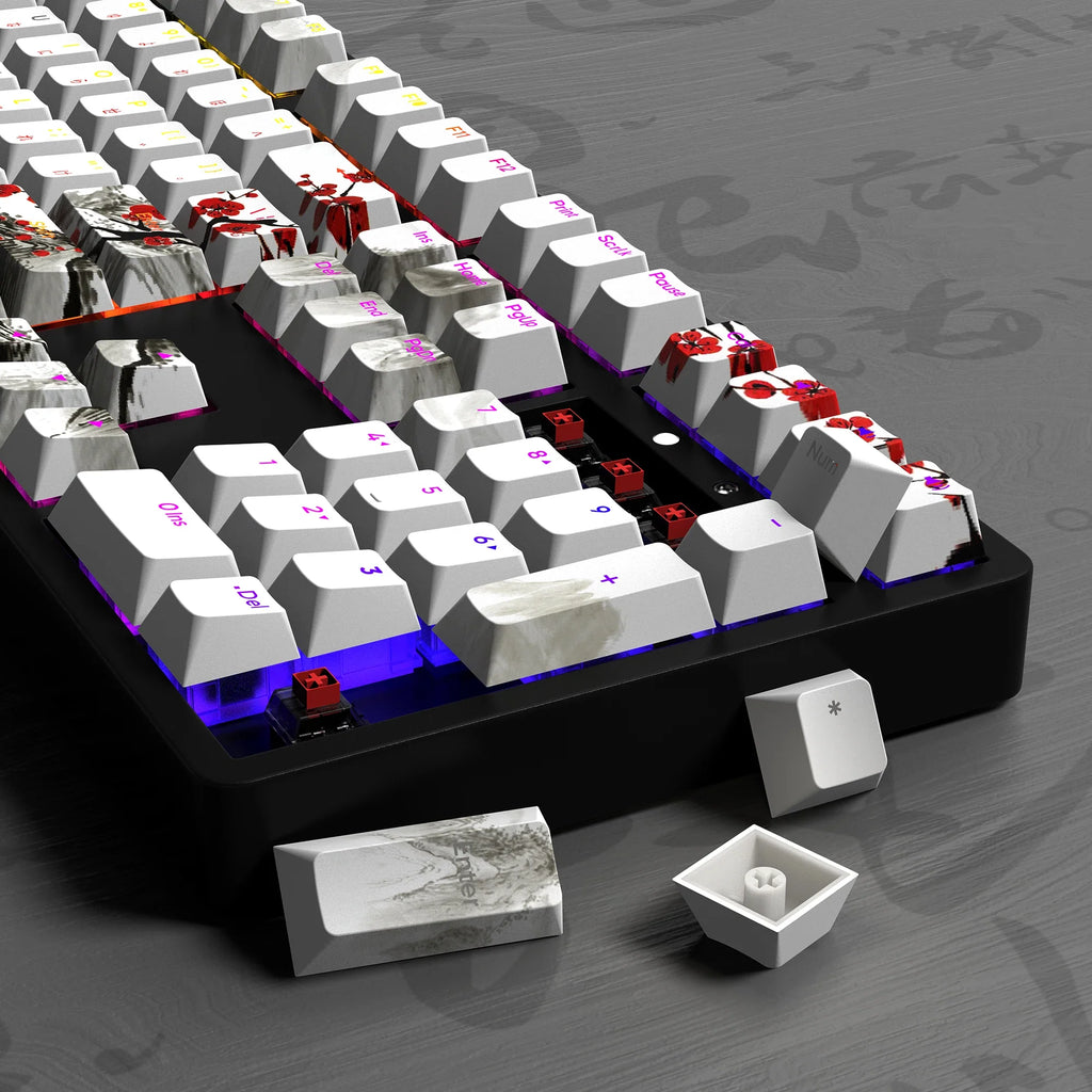 Plum Blossom Double Shot Copritasti PBT Cherry Profile Retroilluminato Keycap per tastiere da gioco meccaniche GMK67/68/75/87/980/104